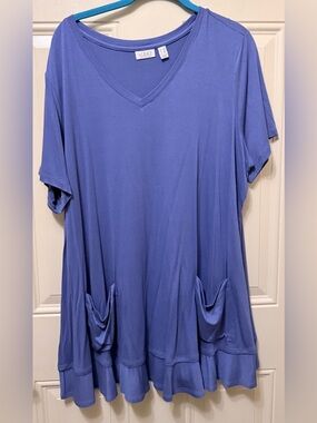LOGO Loti Goldstein Short Sleeve Pullover Tunic Top in a Periwinkle Blue Size 2X